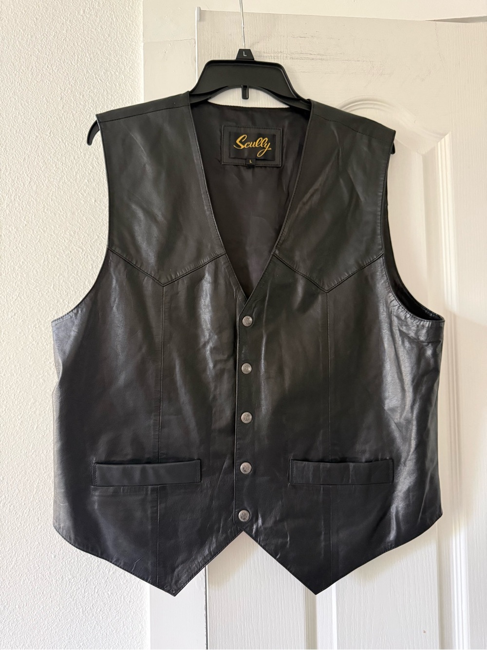Scully Men’s L Genuine Leather Black Western Cowboy Biker Vest